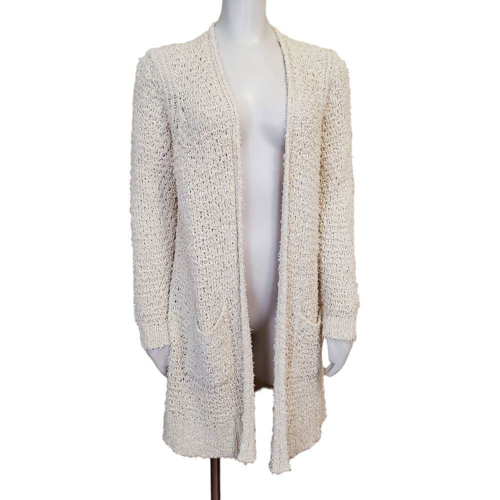 Massimo Dutti Open Knit Cardiganβ Size S Beige Long Sleeve Duster Sweater Italy
